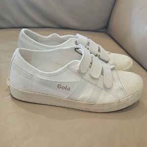 Gola Women's White Canvas Velcro Sneakers with Subtle Tan Logo